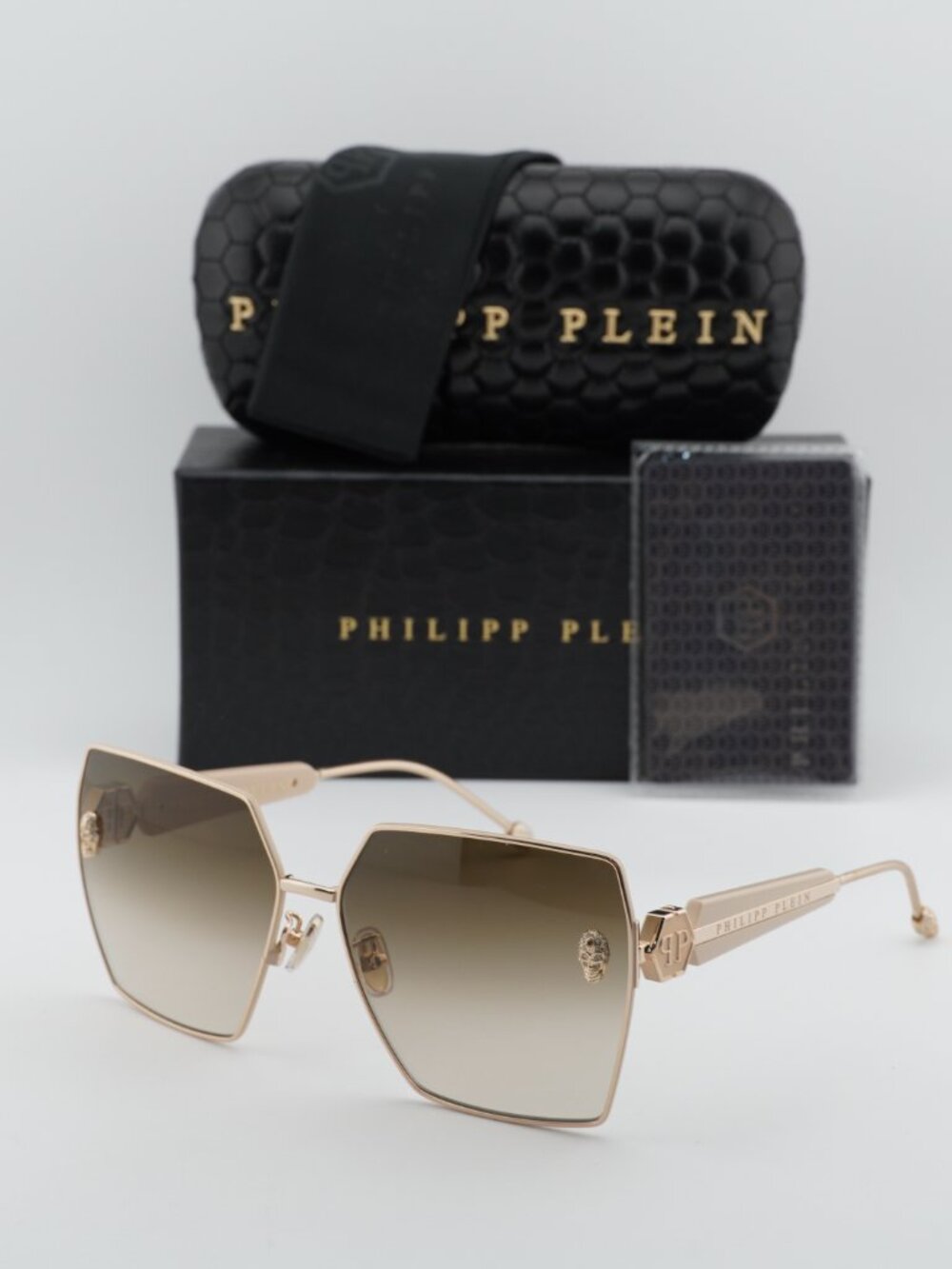 Philipp Plein SPP122S 0F47 Square Sunglasses – Gold / Ivory / Brown